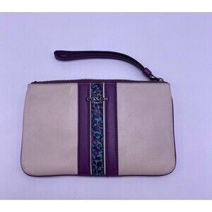 COACH zip close wristlet - Off-white leather with Purple trim